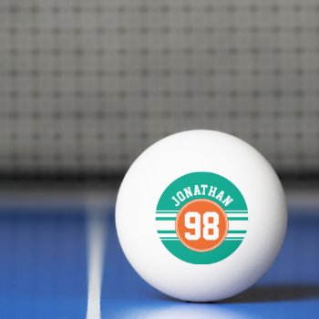 Sports Jersey Stripes Emerald & Orange Name Number Ping Pong Ball by MyRazzleDazzle at Zazzle
