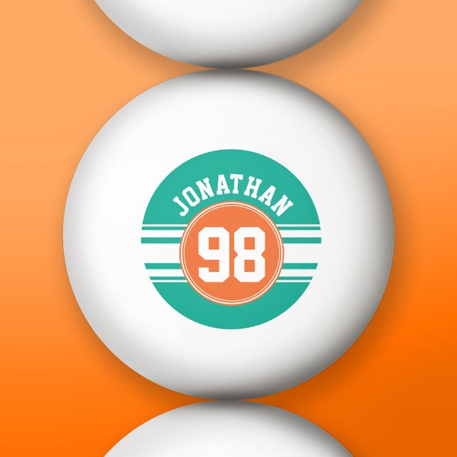 Sports Jersey Stripes Emerald & Orange Name Number Ping Pong Ball (Custom Ping Pong Balls)