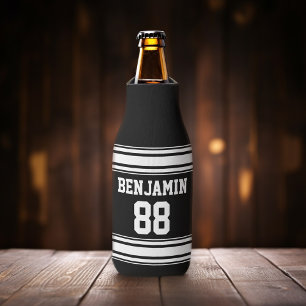 Sports Jersey Stripes - Personalized Name Number Bottle Cooler