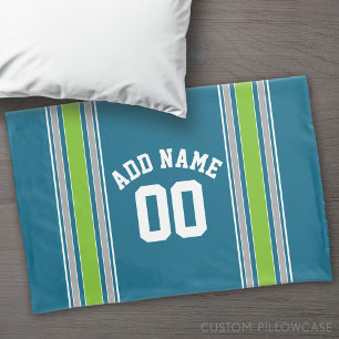 Sports Jersey Teal and Green Stripes Name Number Pillow Case
