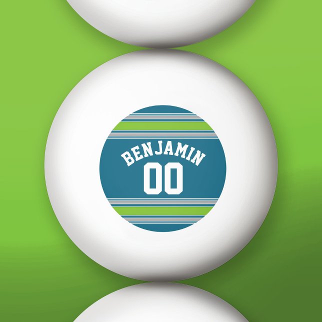 Sports Jersey Teal and Green Stripes Name Number Ping Pong Ball (Custom Ping Pong Balls)