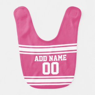 Sports Jersey with Name and Number - Pink White Baby Bib