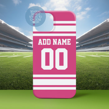 Sports Jersey With Name And Number - Pink White Case-mate Iphone 14 Case by MyRazzleDazzle at Zazzle
