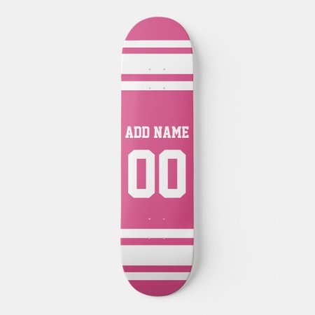 Sports Jersey With Name And Number - Pink White Skateboard Deck