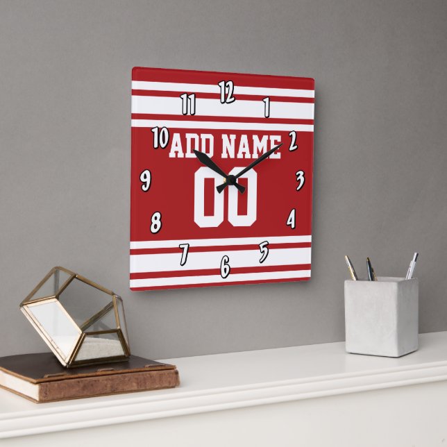 Sports Jersey with Your Name and Number Square Wall Clock (Office)