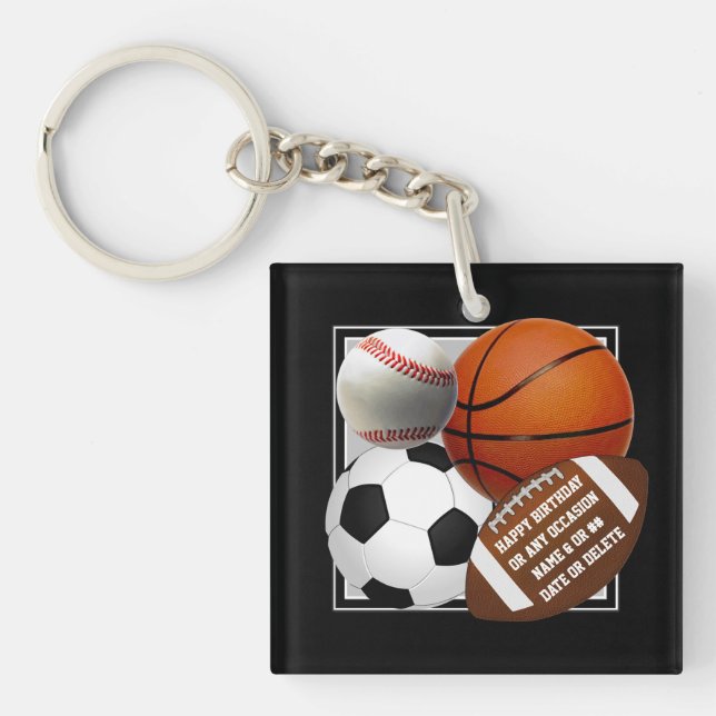 Sports Keychains. Football, Basketball, Baseball,  Keychain (Front)