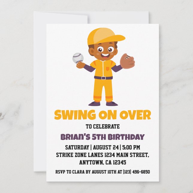 Sports kids baseball birthday invitations (Front)