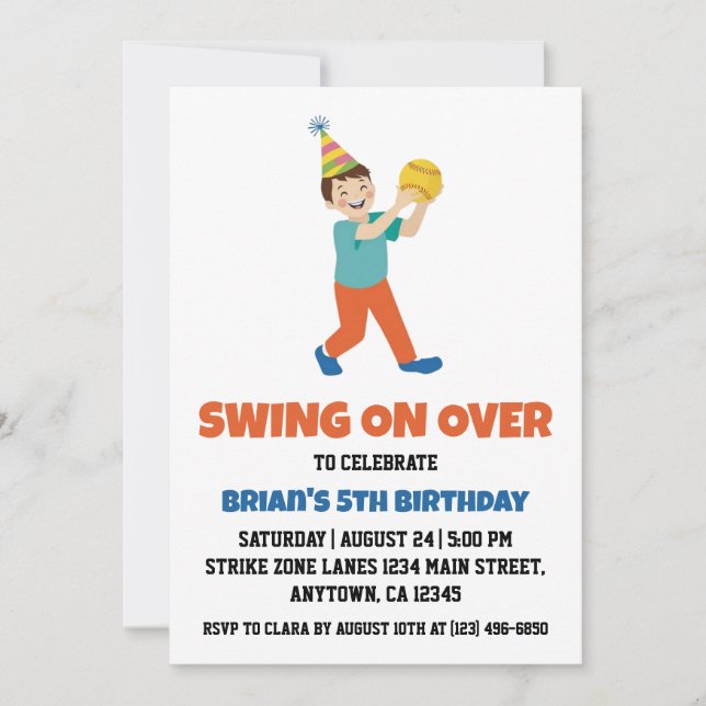 Sports kids baseball birthday invitations (Front)