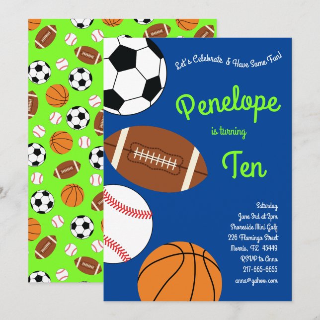 Sports Kids Birthday Party Invitation (Front/Back)