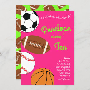 Sports Kids Birthday Party Pink Girls Invitation