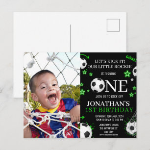 Sports Kids Soccer 1st Birthday Party Photo Postcard