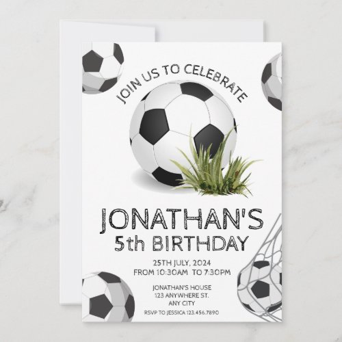 Sports Kids Soccer Birthday Party Invitation