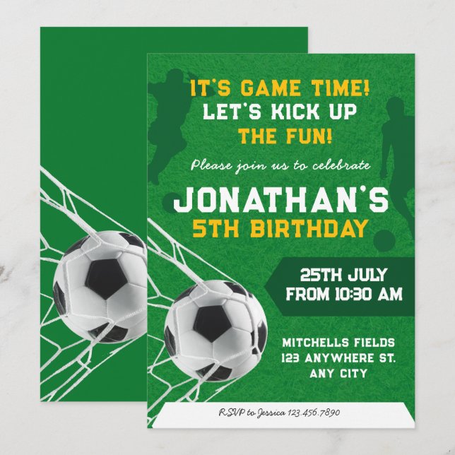Sports Kids Soccer Birthday Party Invitation (Front/Back)