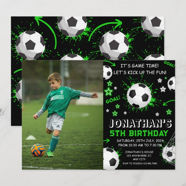 Sports Kids Soccer Birthday Party Invitation (Front/Back)