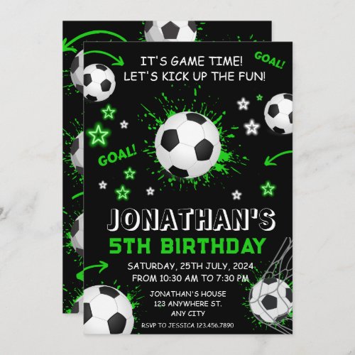 Sports Kids Soccer Birthday Party Invitation