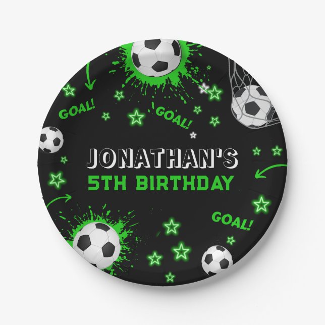 Sports Kids Soccer Birthday Party Paper Plates (Front)