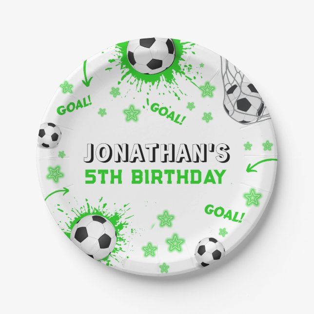 Sports Kids Soccer Birthday Party Paper Plates (Front)