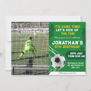 Sports Kids Soccer Football Photo Birthday Party Invitation