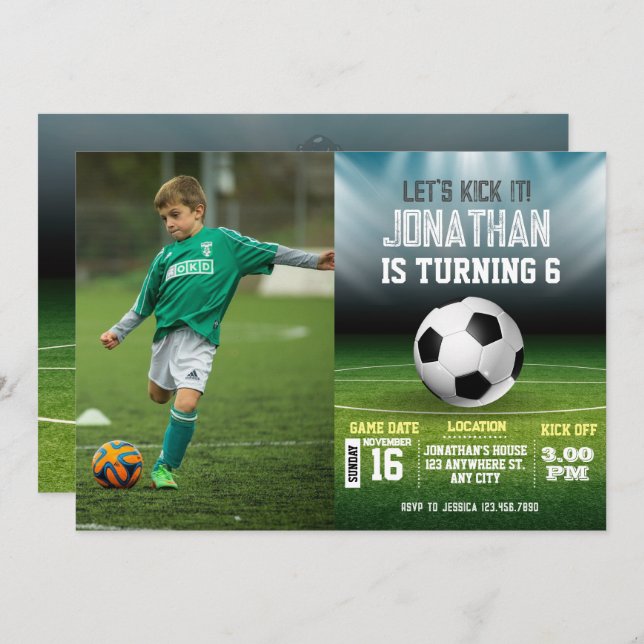 Sports Kids Soccer Photo Birthday Invitation (Front/Back)