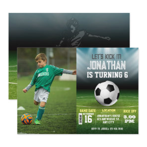 Sports Kids Soccer Photo Birthday Invitation