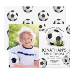 Sports Kids Soccer Photo Birthday Party Invitation