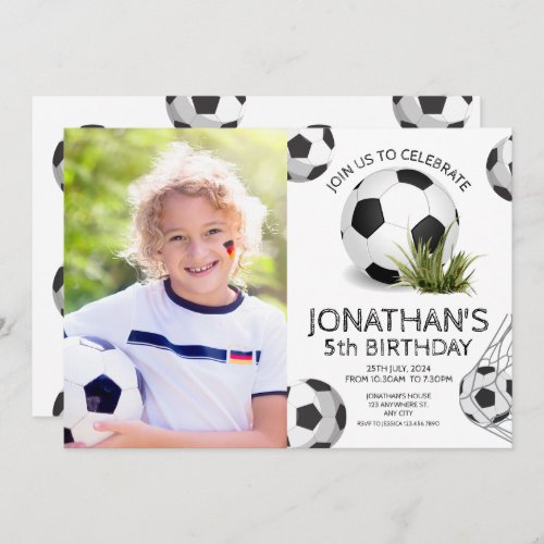 Sports Kids Soccer Photo Birthday Party Invitation