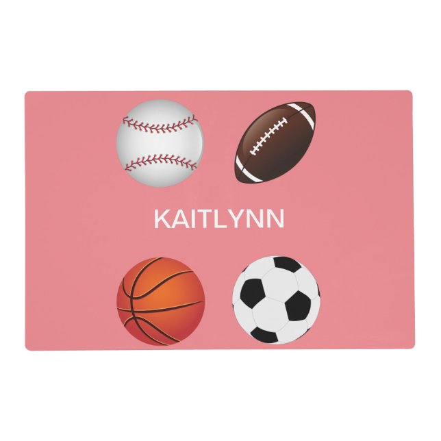 " SPORTS" LAMINATED PLACEMAT WITH CHILDS NAME. (Front)