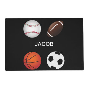 " SPORTS" LAMINATED PLACEMAT WITH CHILDS NAME.