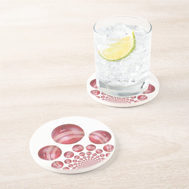 Sports Lover’s Cricket Ball Print Drink Coaster (Side)