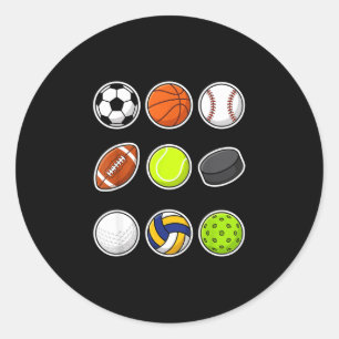 Sports lover soccer basketball football baseball classic round sticker