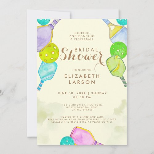 Sports Lover Watercolor  Pickleball Themed Bridal Invitation