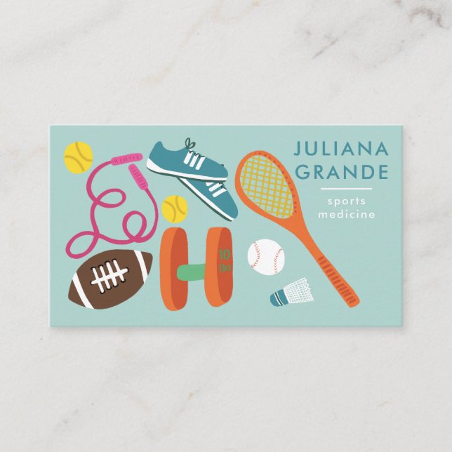 Sports Medicine Fitness Gym Trainer Coach Cute Business Card (Front)