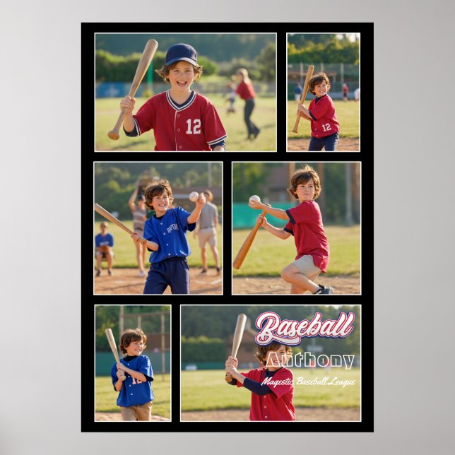 Sports Memory Gift Custom Baseball Photo Collage Poster (Front)