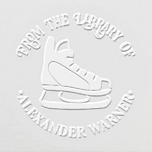 Sports Men Ice Skate Skating Library Book Name Embosser