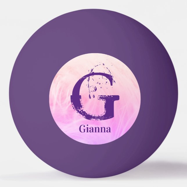 Sports Modern Pink Purple Custom Name Monogram Ping Pong Ball (Front)