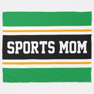 SPORTS MOM Fun Athletic Green Orange Black Stripes Fleece Blanket