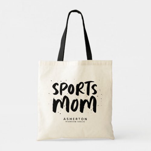 Sports mom trendy black type personalized tote bag