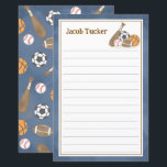 Sports Navy Blue Kids Lined Letter Writing Paper<br><div class="desc">This design is in our sports theme, featuring a pattern of watercolor basketballs, footballs, baseball bats, baseballs and soccer balls in a navy blue color scheme. Click the customize button if you would like to move/scale the images and further modify the text! Variations of this design, additional colors, as well...</div>