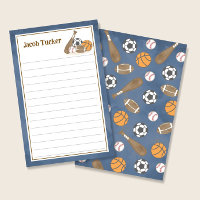 Sports Navy Blue Kids Lined Letter Writing Paper