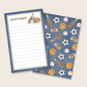 Sports Navy Blue Kids Lined Letter Writing Paper