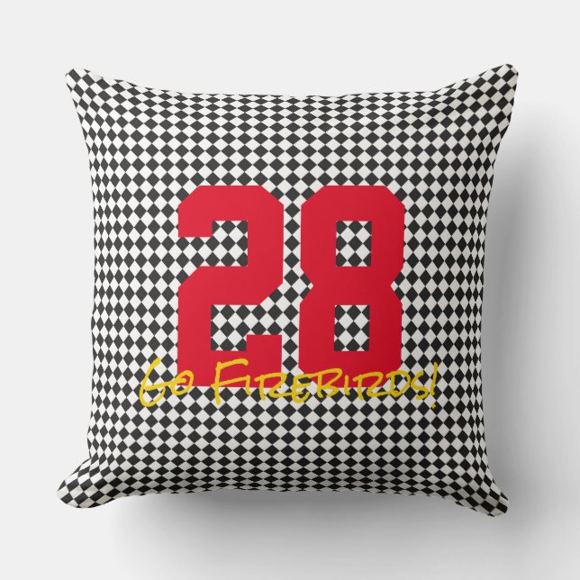 Sports NUMBER Checkerboard Go TEAM NAME! Fun Throw Pillow (Front)
