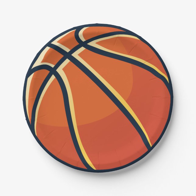 Sports Orange Basketball Birthday Party Paper Plates (Front)