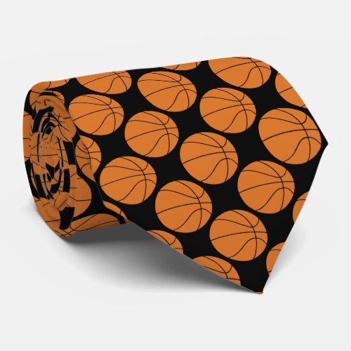 Sports Orange Basketball Pattern Novelty Tie