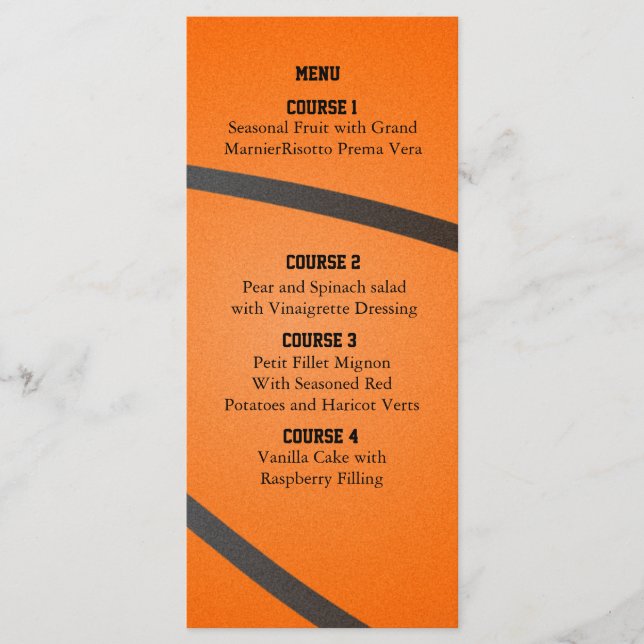 Sports Party Basketball theme Menu cards (Front)