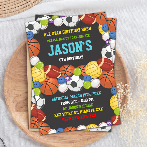 Sports Party Birthday Invitations