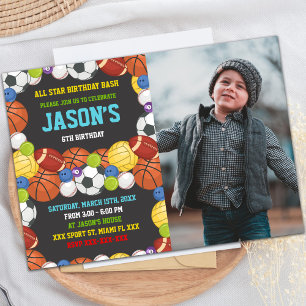 Sports Party Birthday Invitations with photo