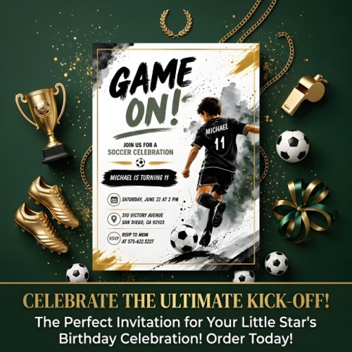 Sports Party Kids Invite - Game On Soccer Birthday