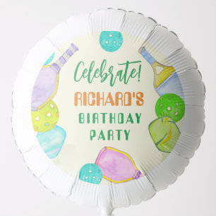 Sports Party Watercolor Pickleball Themed Birthday Balloon