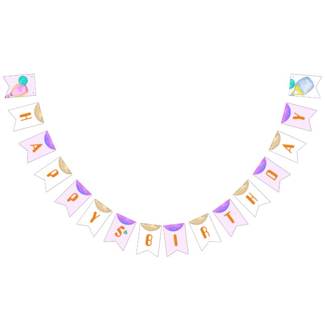 Sports Party Watercolor Pickleball Themed Birthday Bunting Flags (All)