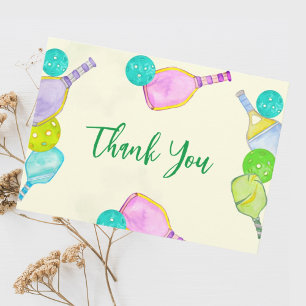 Sports Party Watercolor Pickleball Themed Birthday Thank You Card